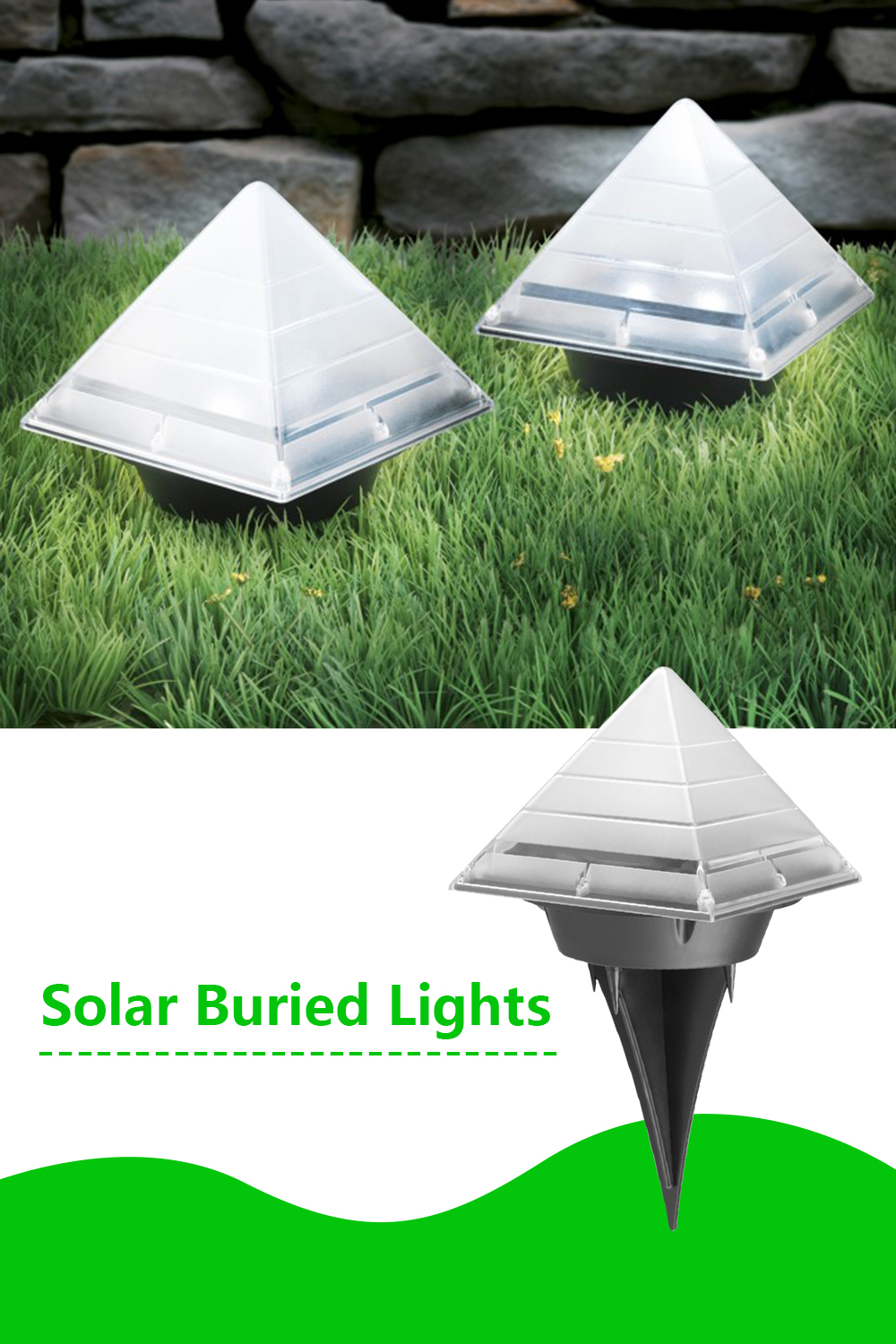 BRELONG Sensor Solar Ground Lights Pyramid Shaped Underground Buried Light Outdoor Garden Lawn Path Lamp 1PC