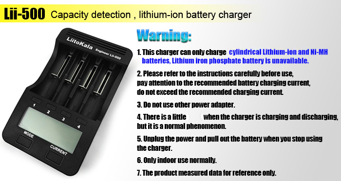 Liitokala Lii - 500 Smart LCD Battery Charger for 18650 / 26650 / 16340 / 14500 / 10440 Batteries