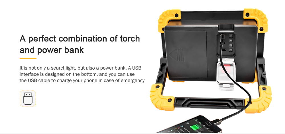 Chargeable Portable Flood Light with Handle COB 20w USB Cable Charging Bank for Outdoor Camping  